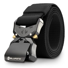 BLUPOND Tactical Belt with Quick Release Buckle – Adjustable Military EDC Rigger Belt for Men – Heavy-Duty Utility Belt for Hiking, Work, Concealed Carry, Outdoor Survival Gear - Large (Black)