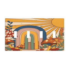 Vintage Boho Rainbow Sun Floral Mushroom Light Switch Cover 4 Gang Quad Toggle Wall Plate Electrical Faceplate Switchplate Outlet Covers Plate Decorative for Home Decor