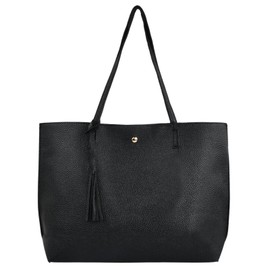 volumoon Women's Tote Bag, Shopper Bag, Large Soft Leather, Shoulder Bag, PU Leather, Large Capacity Laptop Carry Bag, Women's Shopper with Inner Pocket for Work, School (Black), black