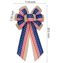 Patriotic Bow for Wreath,4th of July Decor Red White Blue American Flag Tree Topper Bow for Independence Labor Memorial Day Wreath Bow for Front Door Outdoor Indoor Fourth of July Decoration