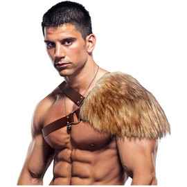 keland Men's Viking Fur Shoulder Throw Faux Fur Medieval Fur Shoulder Armor (Brown)