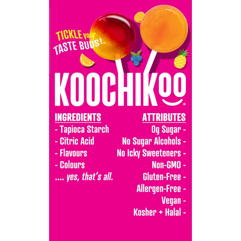 Koochikoo Organic & Sugar Free Lollipops Pouch, Assorted Fruit Flavors,