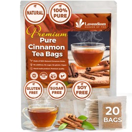 Lavendium Lavendium, 20 Pure Cinnamon Tea Bags, Made of 100% Natural Cinnamon Sticks, Cinnamon Herbal Tea, No Additives, No Caffeine, No Gluten, Vegan.