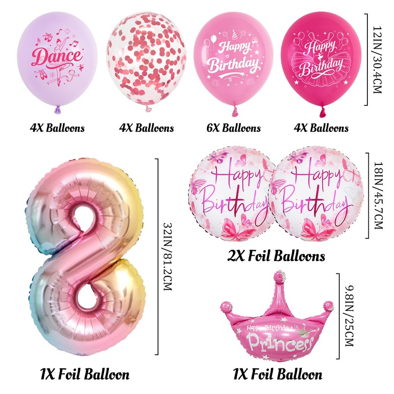Palloncino decorativo per 8° compleanno, motivo: ballerina, rosa, con numero