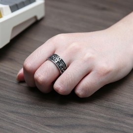 HZMAN Ancient Egyptian Ring Stainless Steel Ankh Cross Eye of Horus Ra Ring Egypt Symbol Rings for Men Women (Size,10)