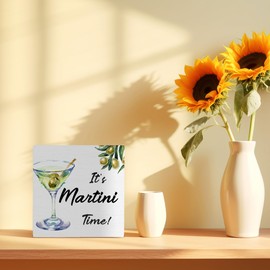 FHUGX Martini Time Wooden Sign 5x5,Whimsical Cocktail Martini Themed Wood Sign,Martini Decor,Bar Kitchen Decor,Martini Gifts,Martini Party Decorations