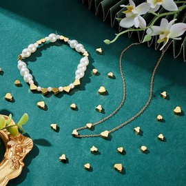 PH PandaHall 60pcs 18K Gold Heart Beads 3 Sizes Long-Lasting Spacer Beads Metal Brass Lover Bead Jewelry Bead for Necklace Bracelet Earring Jewelry Making Wedding