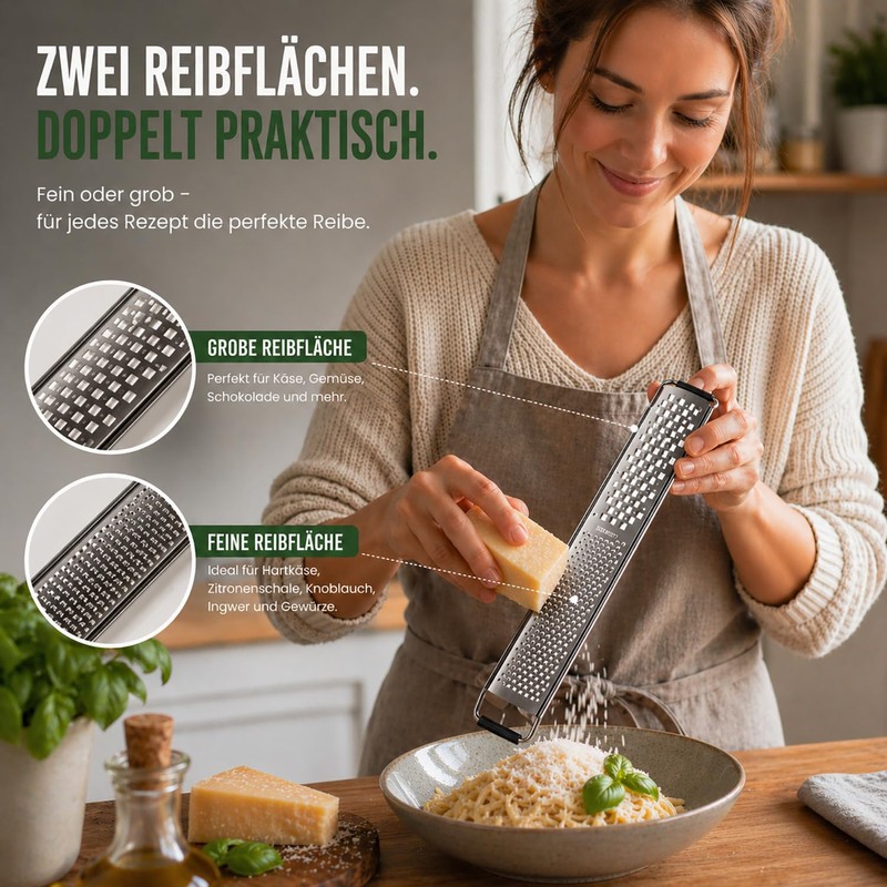 BAESTO Parmesan Grater Kitchen Grater Stainless Steel 2-in-1 Fine &