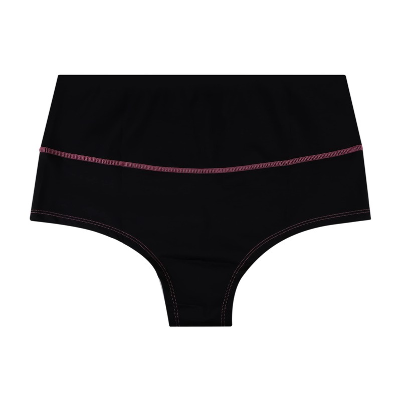 RUMPY Pantalones calientes de talle alto, Negro con hilo rosa,