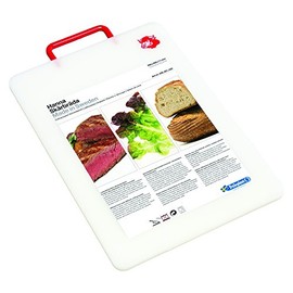 Linden Sweden - Hanna Cutting Board - Made in Sweden - BPA Free and Dishwasher Safe - large cutting board - Doubles as Plastic Cheese Board for Kitchen - Clear with Red Handle - 15” x 9 3/4" x 1/2"