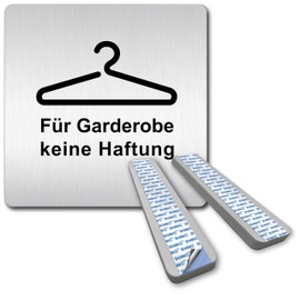 Türschilder24 XXL Door Sign 125 x 125 mm Wardrobe No Liability 1.5 mm Aluminium Solid Material 100% Made in Germany (For Wardrobe No Liability + Spacer)