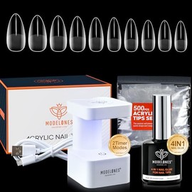 MODELONES Nageltips and Glue Gel Kit, 216 Pcs Full Cover Nail Tips Set, Nagelkleber & Mini Uv Lampe, 12 Größen für Nagelverlängerung DIY Salon Geschenke