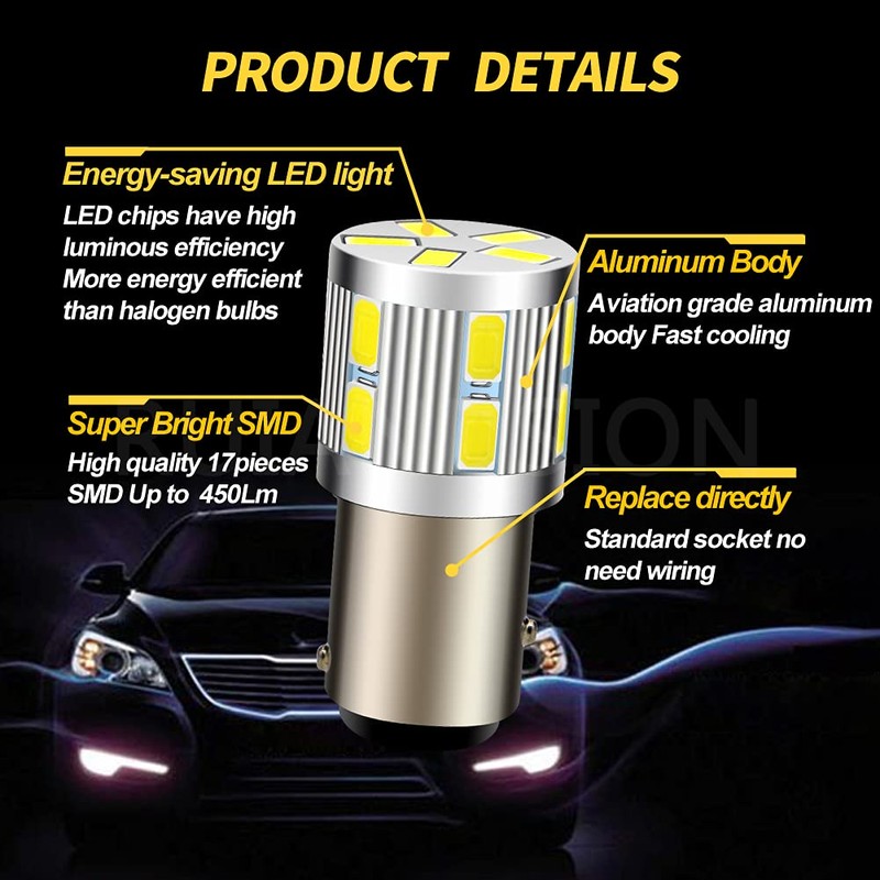 Ruiandsion 2pcs 1157 LED Light Bulbs White BAY15D 6V 17SMD