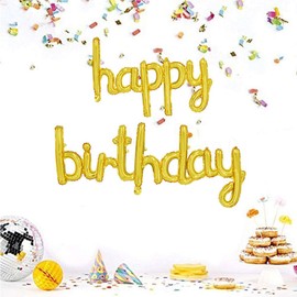 BEISHIDA Gold Happy Birthday Balloons Banner,16 Inch Mylar Foil Birthday Letters Balloons Sign Reusable Ecofriendly Material for Birthday Party Decorations