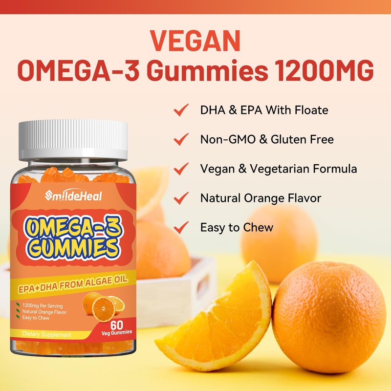 Omega 3 Gummies Supplement 1000mg, High Absorption DHA & EPA,