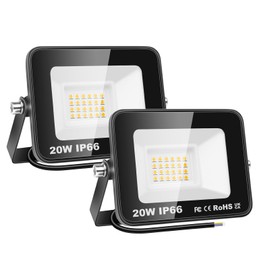 PICAA LED Spotlight 20 W, 2000 LM LED Spotlight, IP65 Waterproof, 4000 K Warm White, Outdoor Spotlight for Garden, Garage, Street (Pack of 2)