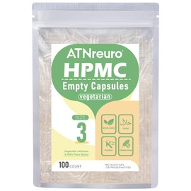 ATNreuro Empty Vegan Capsules Size 3-Clear Small Empty Capsule 100 Count, 100% Vegetable Cellulose, Non-GMO, allergen-Free,Fillable DIY Capsules for Supplements, Powder, Herbs
