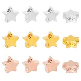PH PandaHall 3 Colours 925 Sterling Silver Beads, 12 Star Spacer Beads, Loose Beads in Star Shape, Small Hole, Star-Shaped Five-Pointed Pendant Beads for Jewellery, Bracelets, Necklaces, Crafts
