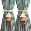 Coffee Magnetic Wooden Bead Curtain Tiebacks No Drilling,Boho Curtain Tassel