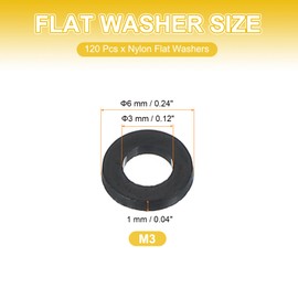 PATIKIL M3 Nylon Flat Washers, 120 Pcs 3mm ID 6mm OD 1mm Thick Plastic Sealing Flat Round Washer Spacer Gaskets Replacement for Plumbing Faucet Hose Fastener Bolt, Black
