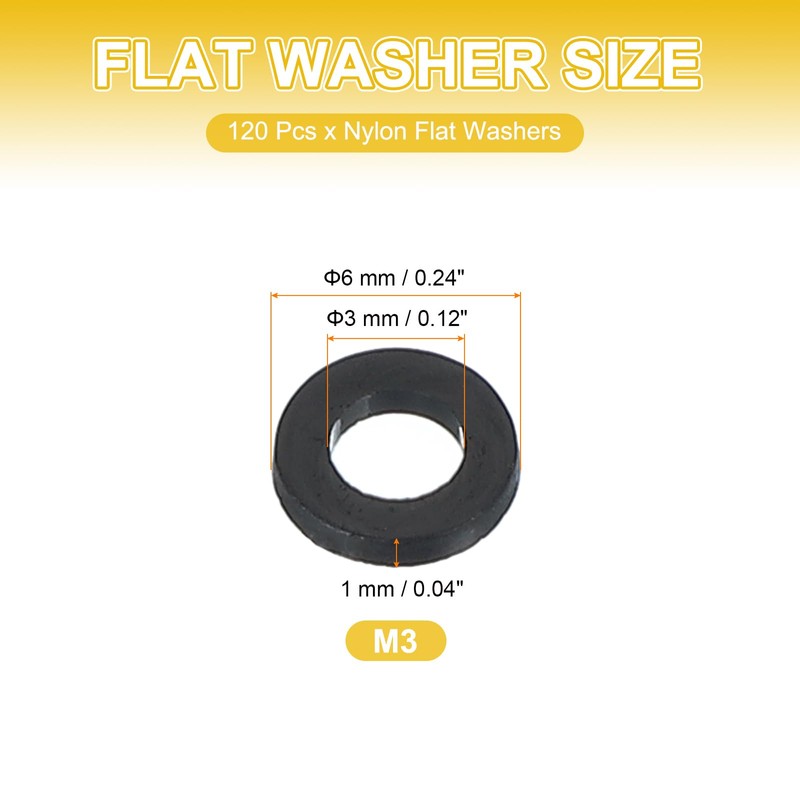PATIKIL M3 Nylon Flat Washers, 120 Pcs 3mm ID 6mm