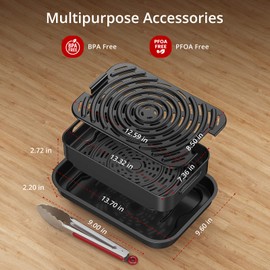 Electric Grill Indoor, Smokeless Barbecue Grill, 7-in-1 Air Fryer Combo, Non-Stick Removable Plates, 4Qt, 450°F Max Temperature, 1750W for Home Party, Grilling, Baking, Crisping, Dehydration