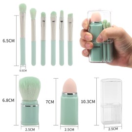 8 in 1 Multifunctional Cosmetic Brushes with Clear Case for Travel, Retractable Loose Powder Brush, Foundation Brush, Angled Brush, Eyeshadow Brush, Blending Brush, Lip Brush - Light Cyan
