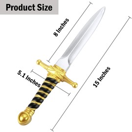 15" Fake Foam Swords Martial Arts Weapons, Realistic Dagger Knife Toy for Kids Boys, Foam Short Sword Prop for Play Fighting and Assassins Costume Accessory (2 Pcs Gold)