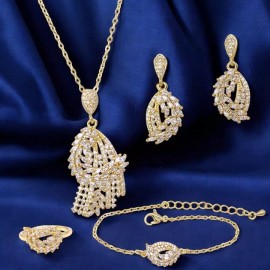 Unbranded 18k-Gold Plated with Cubic Zirconia Pendant Necklace Bracelet Earrings Rings Set