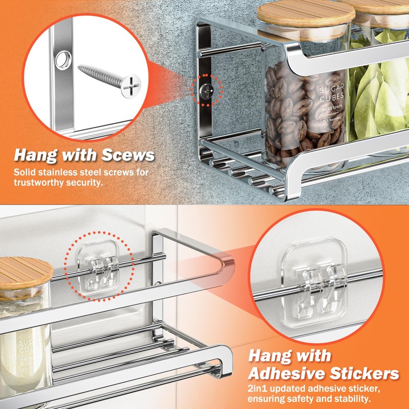Bunoxea Spice Rack wall mounted 2 Pack, Space-Saving Spice Organizer