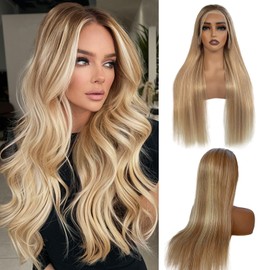 Munx Highlight Blonde Lace Front Wigs for White Women, 180% Density 30in Balayage Ombre Blonde #613 with Brown Human Hair Wig 100% Unprocessed Real Hair 13X4 Glueless Wigs Pre Plucked with Baby Hair