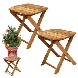 Pack of 2 Small Folding Tables, Outdoor Wood Coffee Table, Portable Side Table, Patio Folding Table, Small Wooden Folding Table (Natural, Oval-12in)