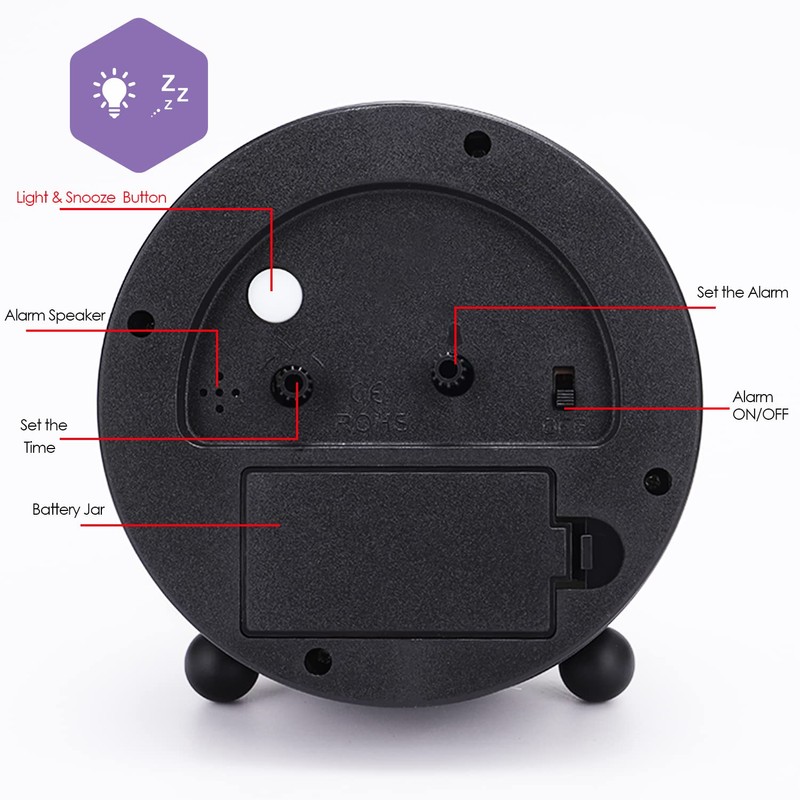Lafocuse Analogue Alarm Clock, No Ticking, Metal Black 3D Numbers,