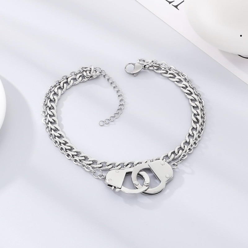 Azubpi Handcuff Bracelet Anklet, Stainless Steel Chain Waterproof Hypoallergenic Unisex