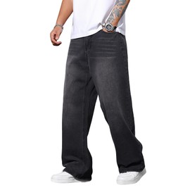 DFGIGT Men's Y2k Hip Hop Baggy Jeans Distressed Wide Leg Denim Pants Casual Loose Fit Trousers Streetwear Straight Leg Relaxed Fit 2000s Extreme Motion Skater Skateboard Street,B10 Black,Small