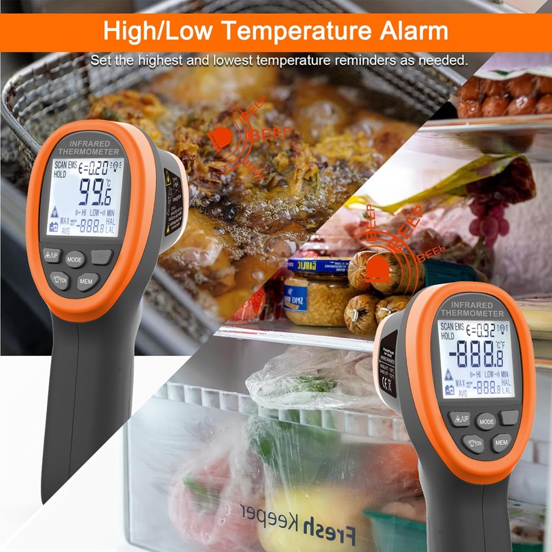 HOLDPEAK Infrared Thermometer D:S=16:1, Digital IR Thermometer 58℉~1472℉, Non-Contact High