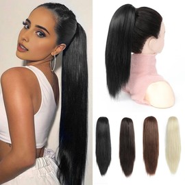 PARXITN Claw Jaw Clip-In Ponytail Hair Extensions, Synthetic Hairpiece, Black, 40 cm, Straight Short Ponytail Extensions for Women
