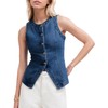 D-Sun Women Denim Vest Sleeveless Crewneck Button Down Jean Waistcoat