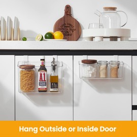 vacane Plastic Over Cabinet Door Organizer with Removable Hooks, Clear Hanging Baskets for Organizing Over the Cabinet Organizer Holder for Kitchen, Pantry, Bathroom-Hang Outside or Inside Door-L