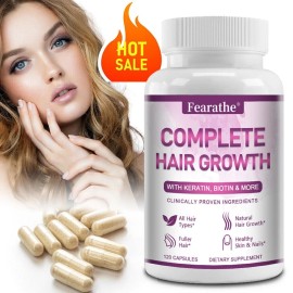 Fearathe Biotin Collagen capsules - Maximum Potency for Hair, Skin, Nails - 120 caps