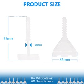 Deuvuo 200 Pcs 3mm Tile Spacer, Revolutionary 3mm Screws Tile Levelling System, Tile Installation Tool for Stones and Floors