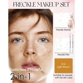 Freckle Pen Light Brown and Stamp Kit- Natural Faux Henna Freckles Face Tattoo Waterproof Long Lasting, 5Points Fake Freckle Stamp Liquid Pencil Foundation Face Makeup for women and girls- 01+01#