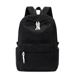 School Backpack for Girls Corduroy Bookbag 16inch Elementary Primary Preschool for Teen Boys Girl Travel Casual Daypacks (Black)