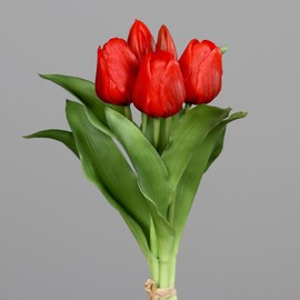 Natural Real Touch Tulip Bunch 32 x 20 cm with 5 Flowers DP Artificial Flowers Tulips Latex (Red)