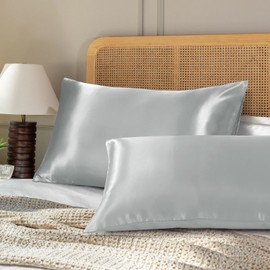 OTOSTAR Set of 2 Standard Size Satin Pillowcases, Light Grey Pillowcase for Hair and Skin, Soft Breathable Silky Pillow Cases for Sleeping Bed Pillow Cover with Envelope Closure, 20x26 Inches