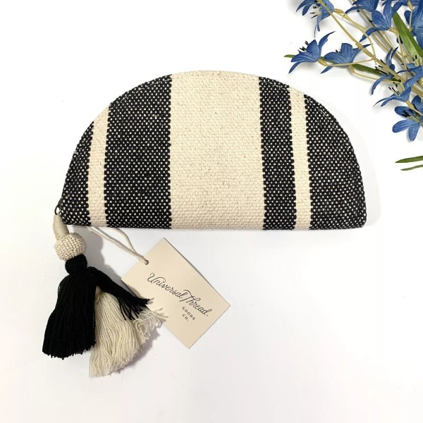 Universal Thread Women’s Striped Half Moon Black Cream Tassel Clutch
