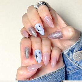 24 Uñas Postizas Medianas Almendradas Con Pegamento. Set De Uñas Almendradas Y Cuadradas Con Pestañas Adhesivas Y Lima Para Uñas. Para Mujeres, Niñas 