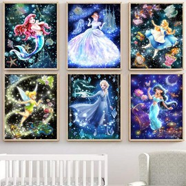 RYMILIE 6 Pack Diamond Painting Kits, 5D Princess Diamond Art Kits for Adults Beginner, Full Drill Diamond Dots Art, Home Wall Decor, 12x16inch