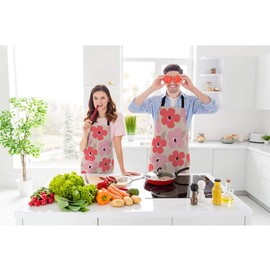 Beabes Japanese Cherry Floral Pattern Kitchen Apron Luxury Flowers Jungle Leaves Blossom Garden Cooking Bib Apron For Chef Restaurant Home Cleaning Serving Painting 27" X 31"