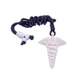 81stgeneration Women's Men's Hand Carved Bone Caduceus Snake Sword Angel Wings Charm Pendant Necklace
